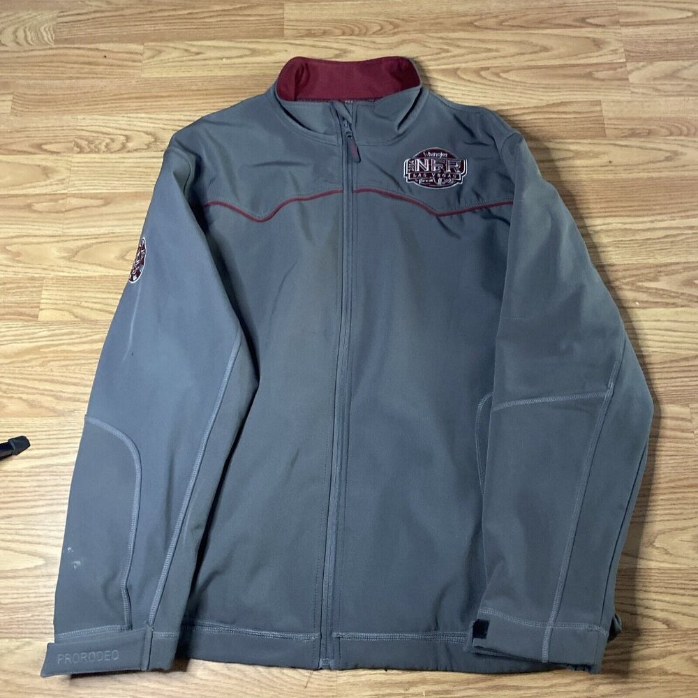 Wrangler Pro Rodeo Gear Jacket XL 2014 NFR Finals Las Vegas Gray Zip Heavy Patch